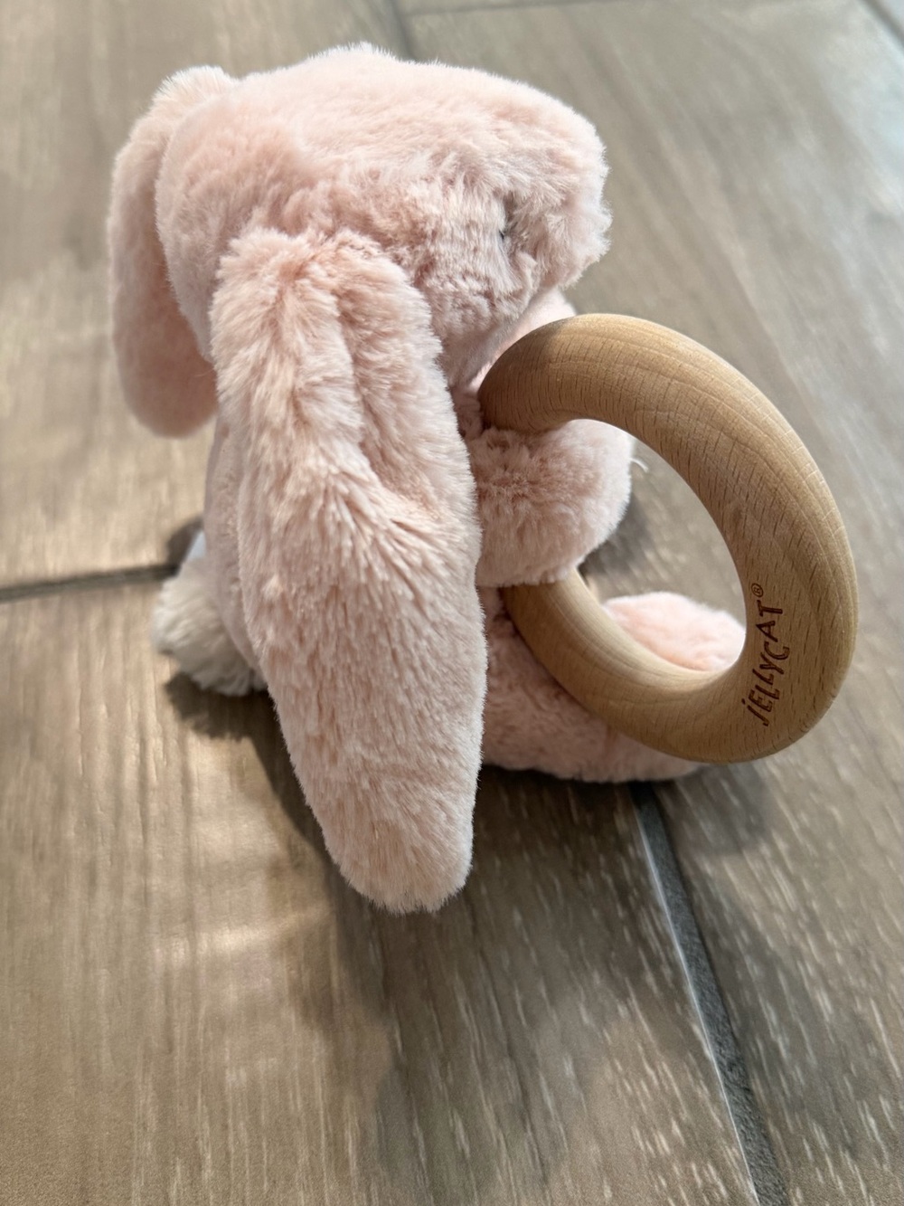 Jellycat Blush Pink Bunny Rattle with Wooden Ring